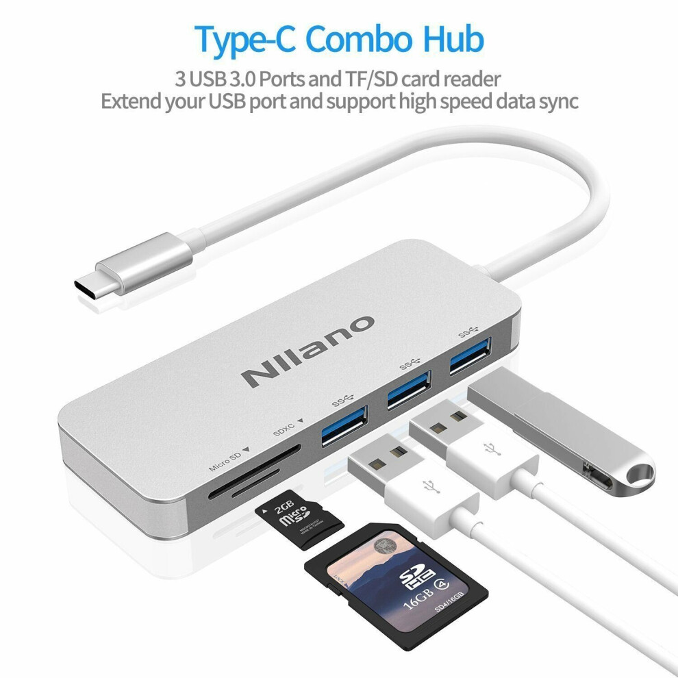 Usb C3.0 Combo Hub, Support Usb 3.0 And Tf Sd Card Reader Aluminium 702909356003