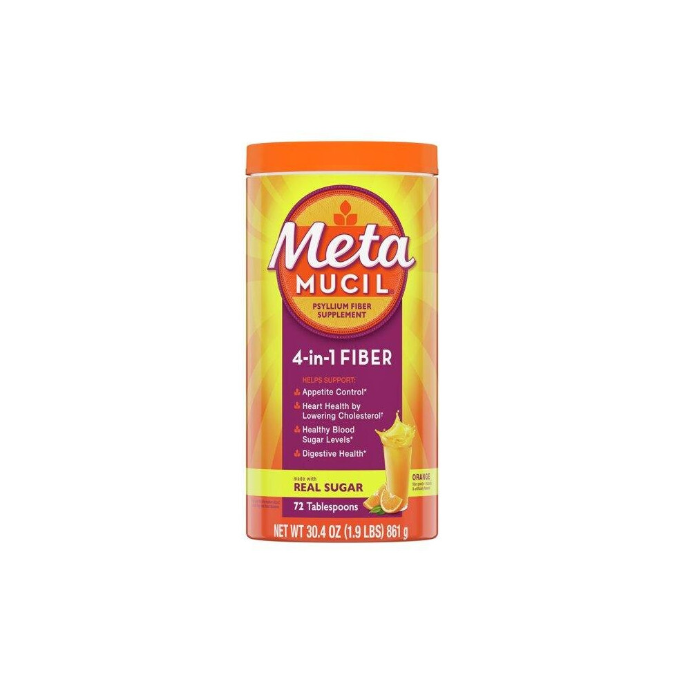 Metamucil Psyllium Fiber Supplement Powder, Sugar, Orange, 72 Tbsp