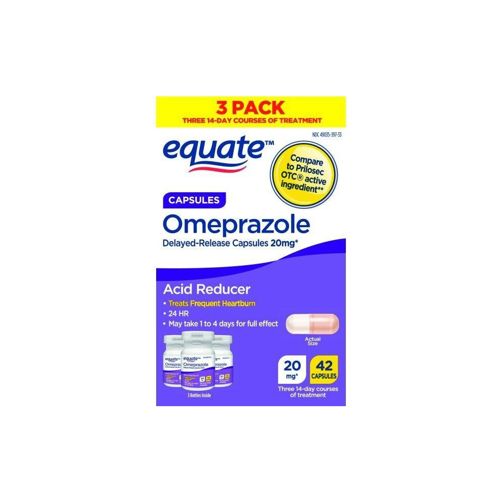 Equate Acid Reducer Omeprazole Capsules, 20 Mg, 42 Count, 3 Pack