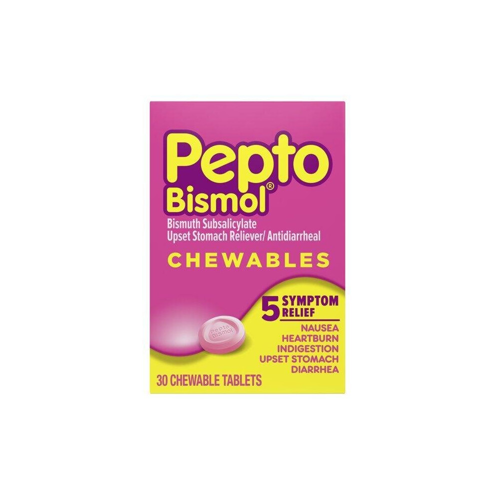 Pepto Bismol 5 Symptom Stomach Relief Chewable Original Flavor, 30 Ct