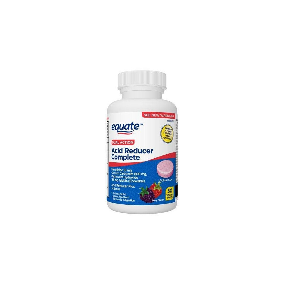 Equate Dual Action Acid Reducer Complete Chewable Tablets, Berry Flavor, 50 Count
