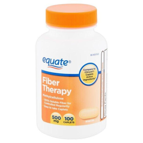 Equate Fiber Therapy Methylcellulose Caplets, 500 mg, 100 Count