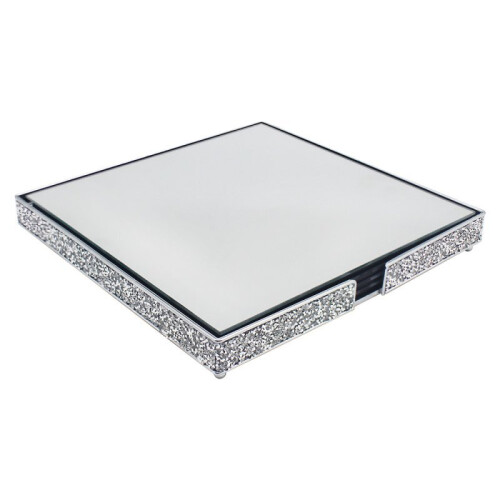 Silver Multi Crystals Square Placemats Set of 4 Mirrored Glass Sparkly Coasters