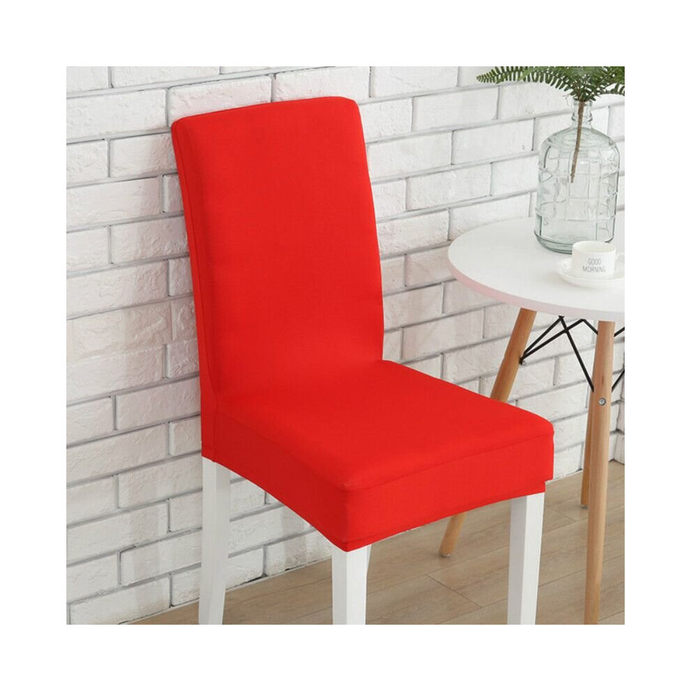 (Red) Solid Color Chair Cover Spandex Stretch Elastic Slipcovers Kitchen Dining Room