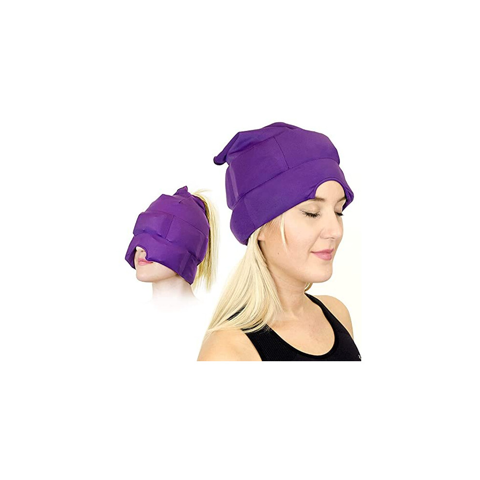 Headache and Migraine Relief Cap - A Headache Ice Mask or Hat Used for Migraines and Tension Headache Relief. Stretchy, Comfortable, Dark and Coo