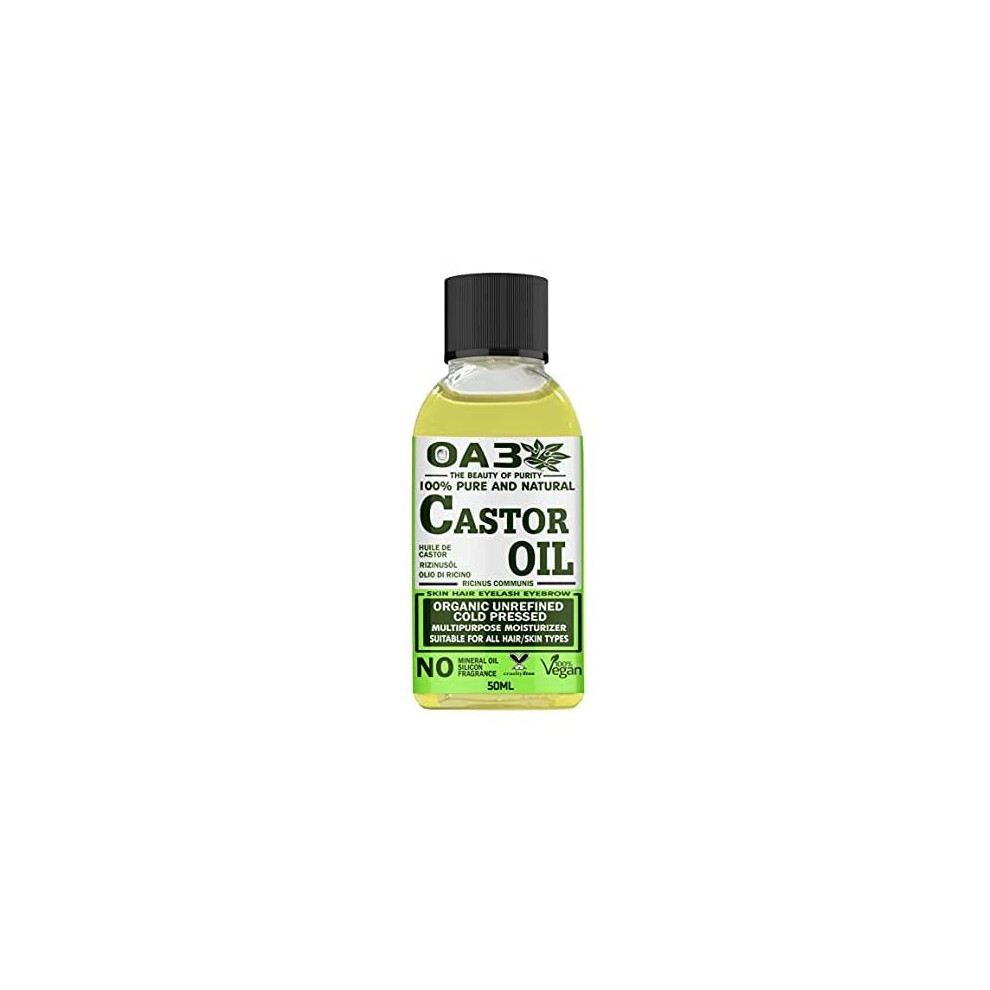 Organic Castor Oil For Hair Growth, Healthy Skin & Nails. Cold Pressed Pure & Virgin For Men & Women 50ml