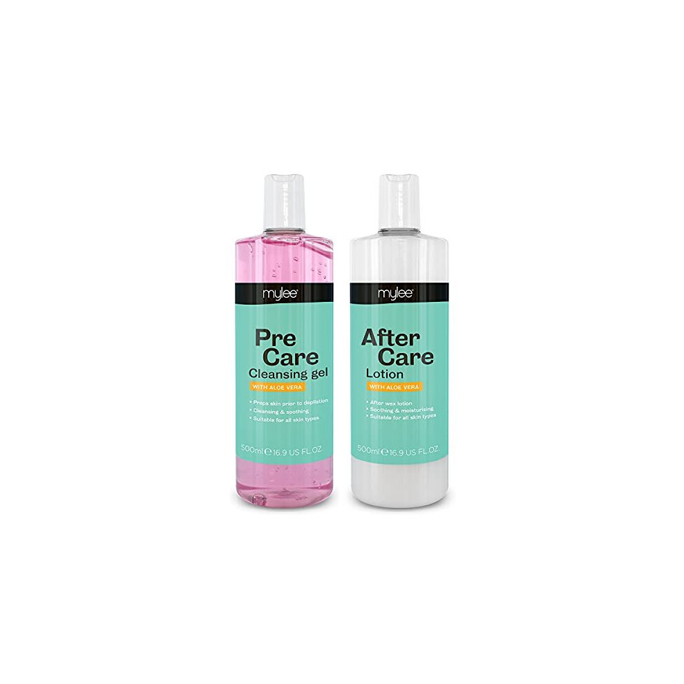 Mylee Pre & After Care Kit (2x500ml) Skin Cooler Cleansing Lotion & Post Depilatory Skin Soothing Moisturiser Calming Lotion, Enriched with Aloe