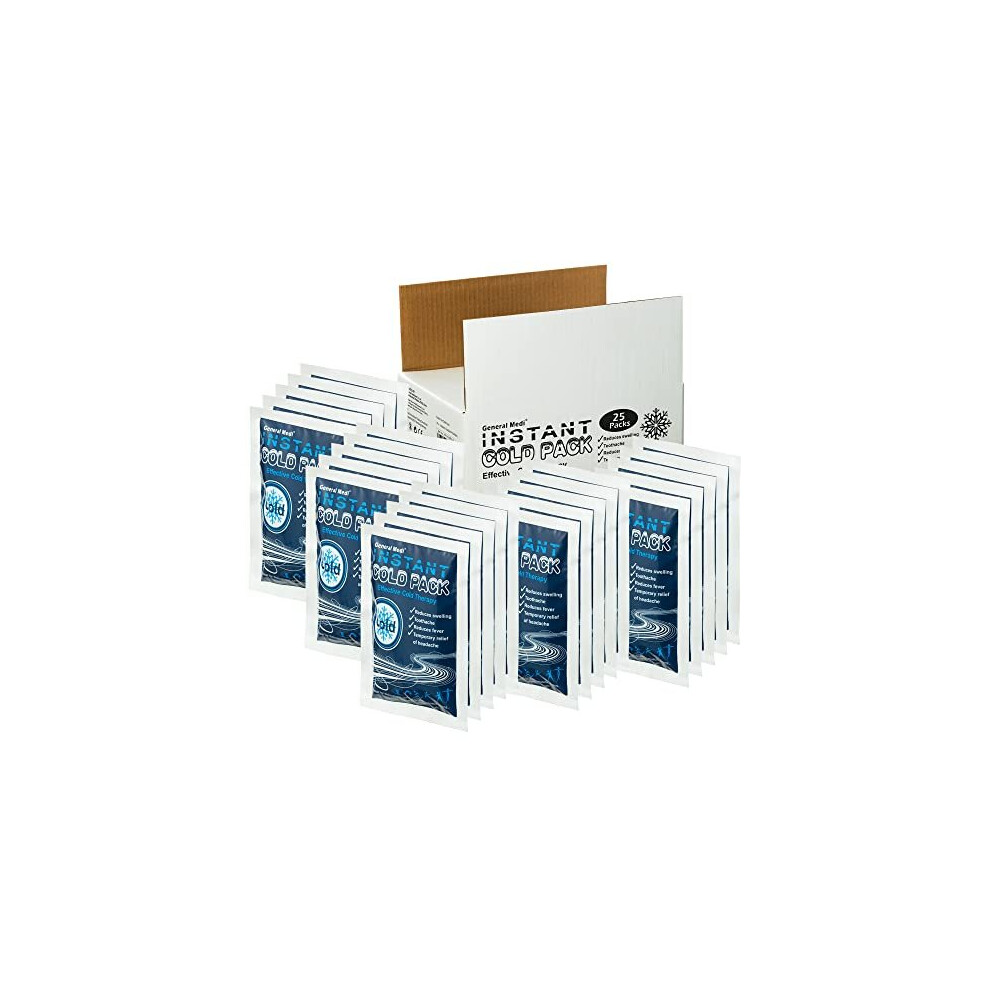 General Medi Instant Cold Pack (4X 5.5) Set Of 25 Disposable Cold Therapy Ice Packs For Pain Relief, Swelling, Inflammation, Sprains, Strained Muscles, To