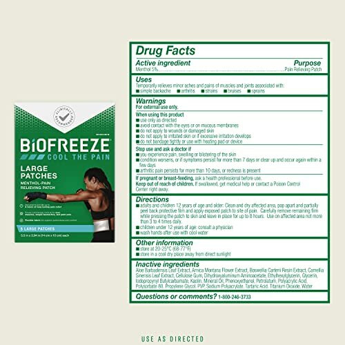 Biofreeze Pain Relief Patch, Large, 5 Patches 1