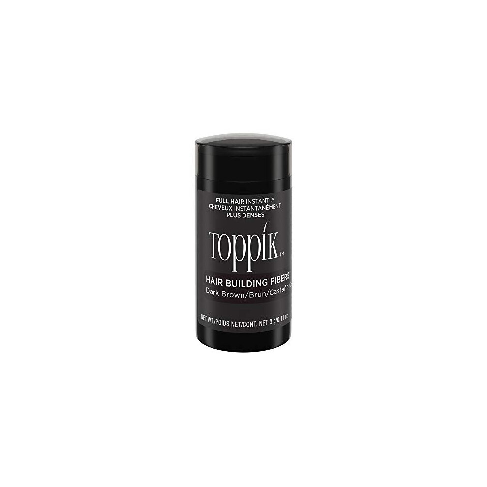 Toppik Hair Building Fibres Powder, Dark Brown, Keratin-Derived Fibres for Naturally Thicker Looking Hair, 3g