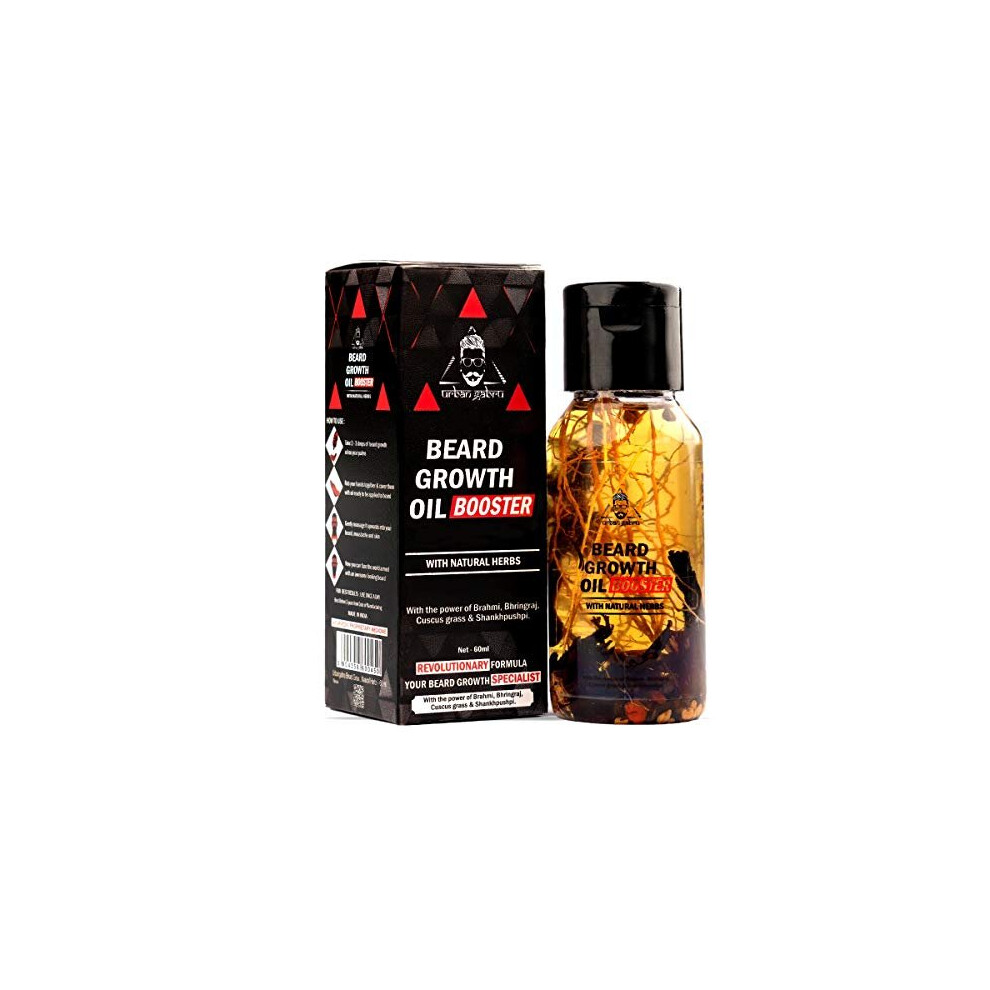 Urbangabru Beard Growth Oil Booster With Natural Herbs - 60 Ml, 100% Natural, Hydrates, Nourishes & Promotes Thicker Beard