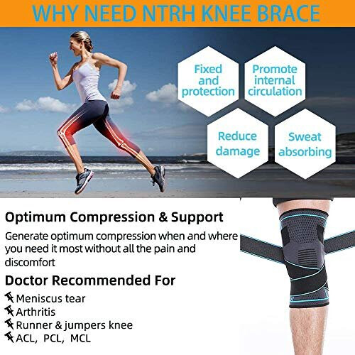 Compression Knee Sleeve Brace With Adjustable Strap - Support For Running, Basketball, Arthritis Relief