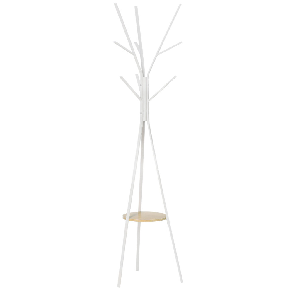 HOMCOM 180cm Freestanding Coat Rack w/ Open Shelf Hat Hanger White