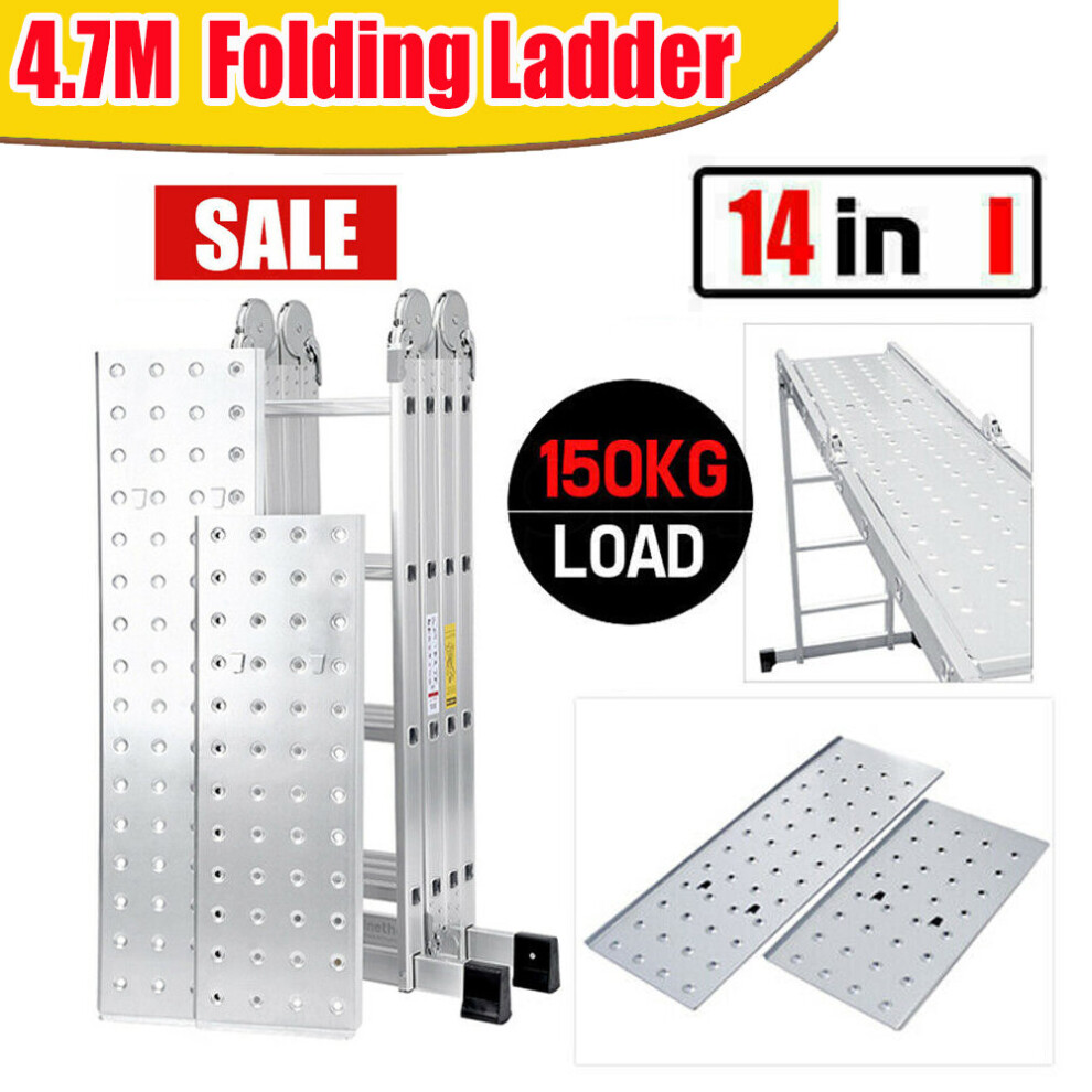 14 In 1 Folding Ladder Aluminium 4.7M Ladder Multi Purpose W/Platform 097239203319