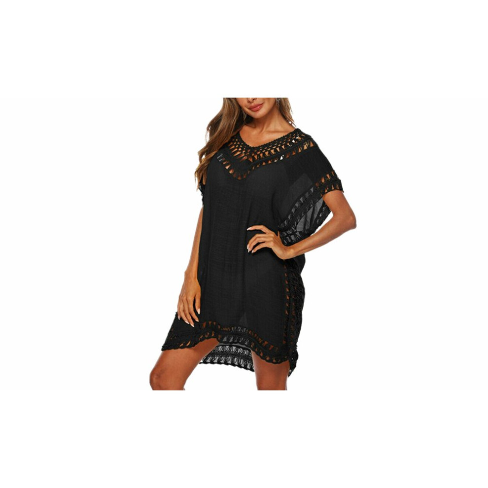 (Black) V-Neck Summer Bikini Cover Up Sarong