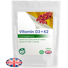 Vitamin D3 5000IU + K2 MK-7 100mcg, 120 Vegetarian Tablets - Supports Bones, Teeth & Immune Health