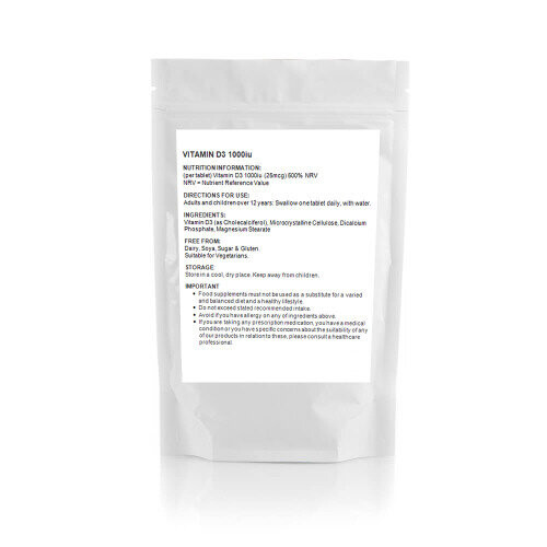 Vitamin D3 1000 IU (60 Tablets) Bones, Teeth, Immune System, UK (V) 1