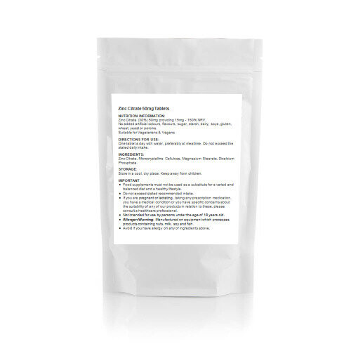 Zinc Citrate 50mg - 60 Tablets, Essential Immune, Hair, Bones Support 1