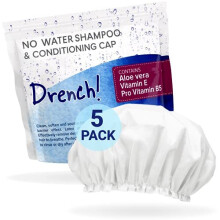 Drench No Water Shampoo Caps [5-Pack] - Waterless Shampoo and Conditioner - Dry Hair Wash Caps for The Elderly or Bedridden - Contains Aloe Vera,