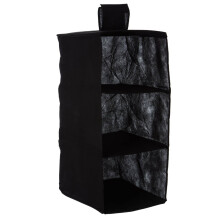3-Section Black Hanging Garment & Shoe Organizer – Rod-Hung, 57x28x28 cm, Fold-Flat, No Screws