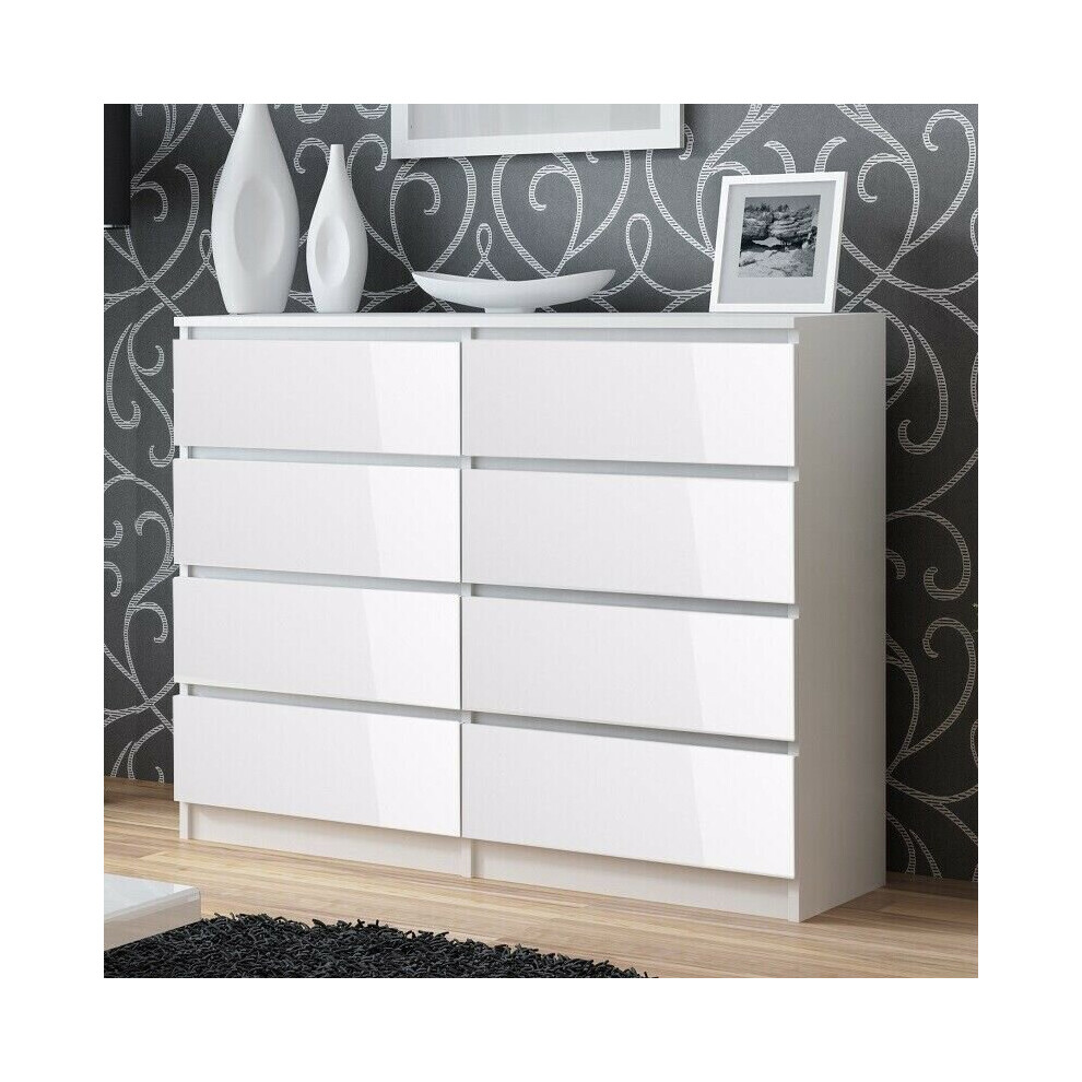 (Matt White) FWStyle Narvik 8 Drawer Chest of Drawers