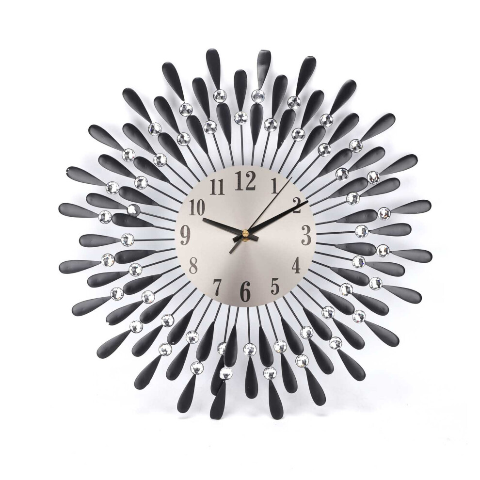 (Black) 3D Large Diamante Beaded Crystal Jeweled Wall Clock