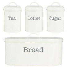 Typhoon Colonna Cream Rippled Tea Coffee Sugar Canisters & Bread Bin Crock Set