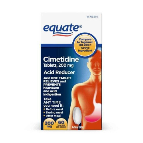 Equate Cimetidine Tablets 200 mg, Acid Reducer for Heartburn Relief,60 Count