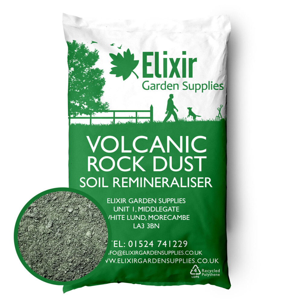 (25kg, Bag) Elixir Gardens | Volcanic Rock Dust Organic Fertiliser | Soil Re-Mineraliser and Compost Activator | 500g - 25kg