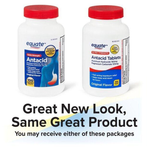 Equate Extra Strength Antacid Chewable Tablets, 160 mg, 100 Count