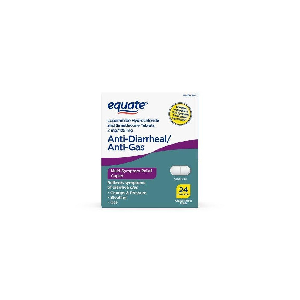 Equate Anti-Diarrheal/Anti-Gas Multi-Symptom Relief Caplets, 24 Count