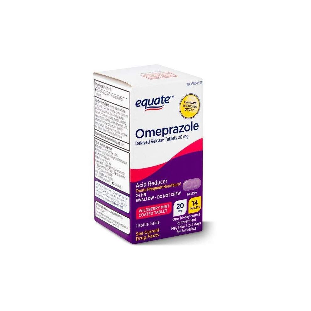 Equate Delayed Release Wildberry Mint Omeprazole Tablets 20 Mg, 14 Count