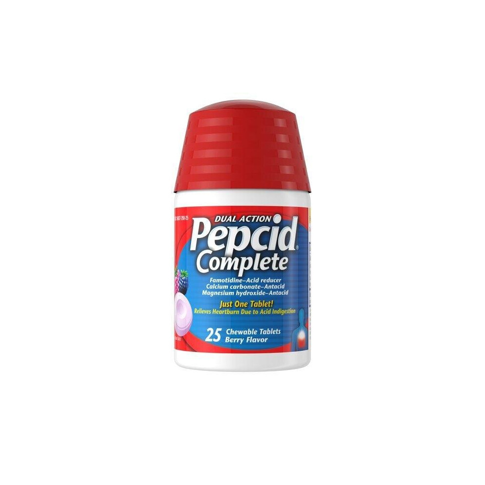 Pepcid Complete Acid Reducer + Antacid Chewable Tablets, Berry, 25 ct