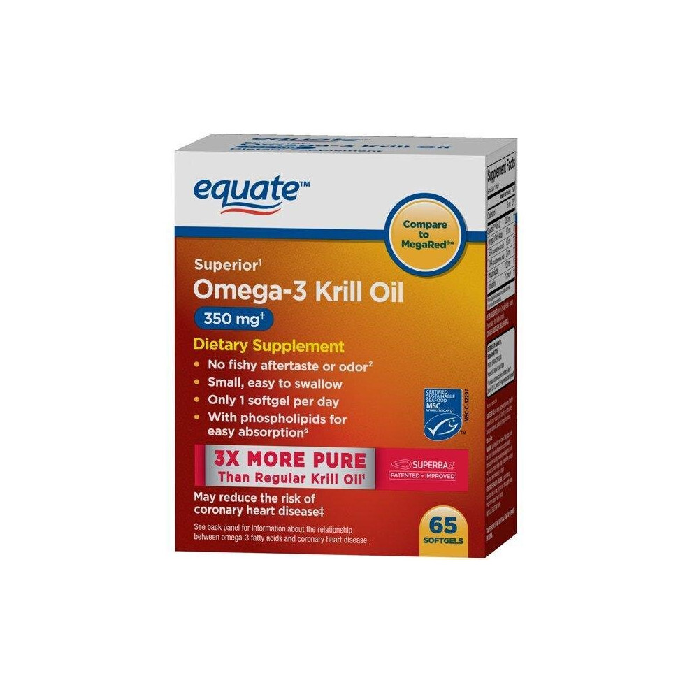 Equate Antarctic Pure Omega-3 3 Krill Oil 350 Mg, 65 Ct Softgels