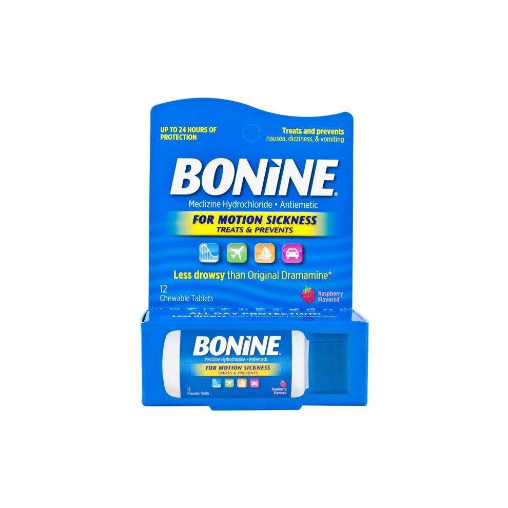 Bonine Antiemetic Chewable Motion-Sickness Relief Tablets, Raspberry - 12 ct