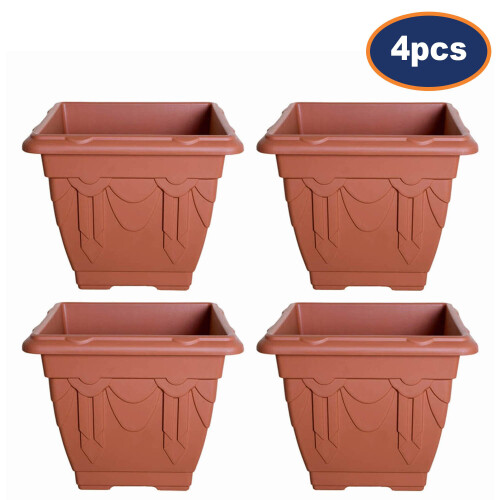 4Pcs 30cm Plastic Planter Square Venetian Flower Pot Terracotta Garden Basket