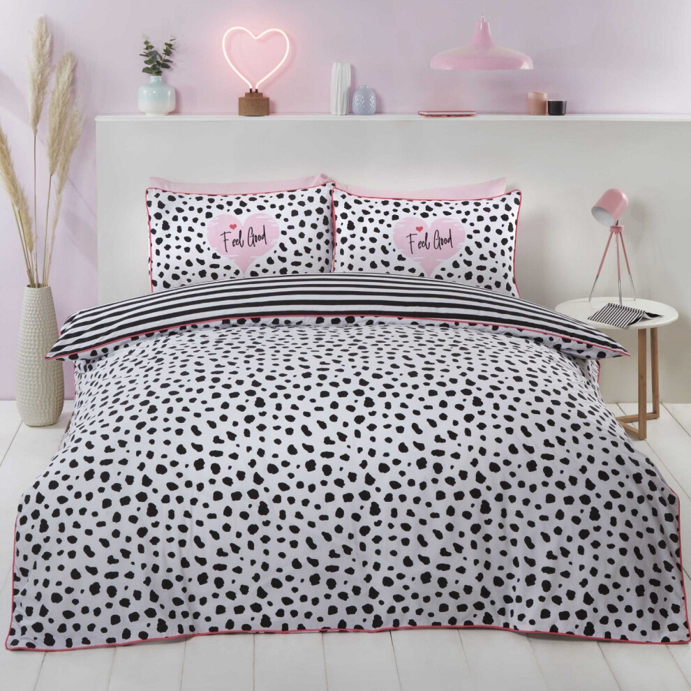 Polka Dot Stripes Reversible Duvet Cover Set King Quilt Bedding Set Black White