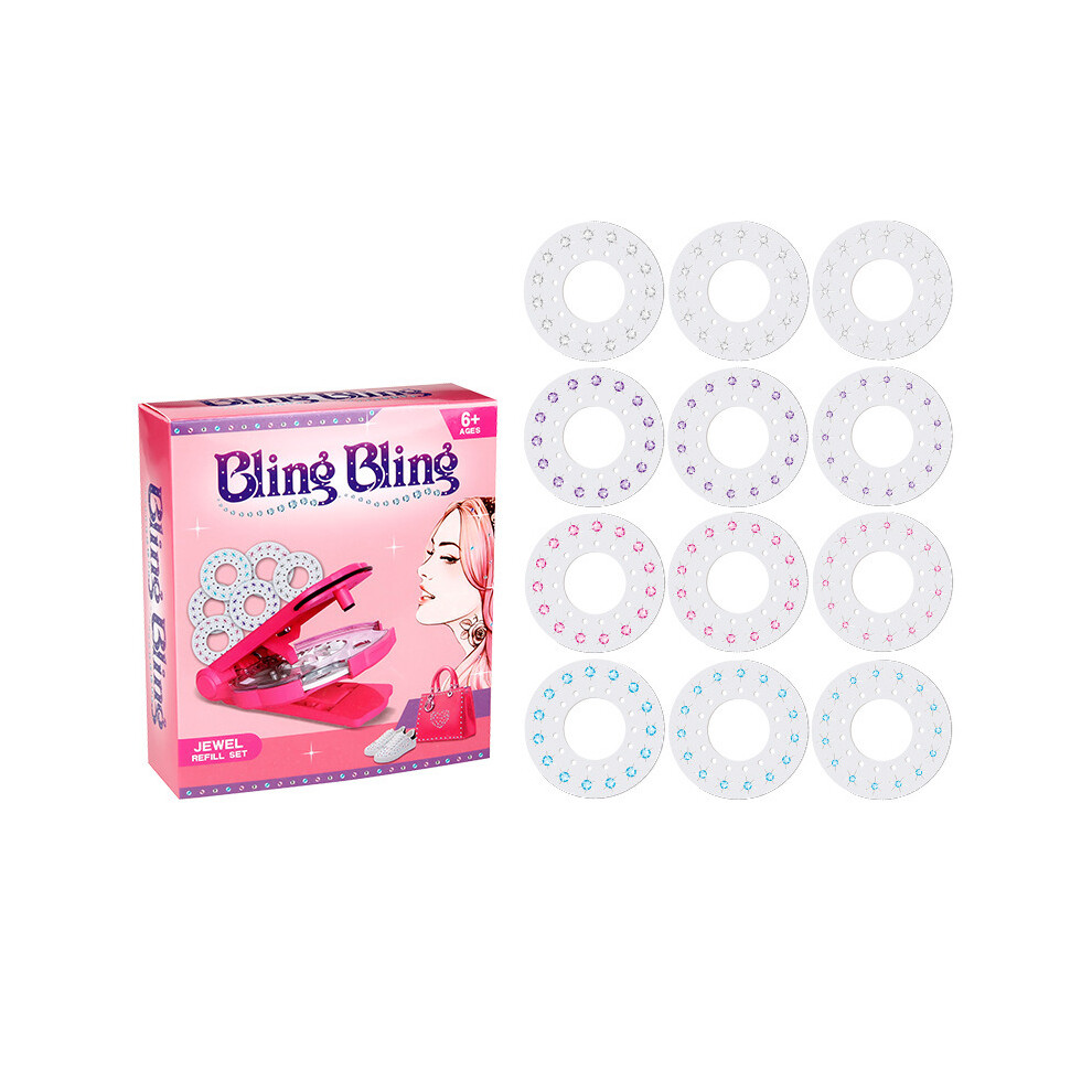 (12 Sticks 180 Drills) Hair Decoration Kit Bling Diamond Stapler DIY Crystal Paste Tool Phone Shell