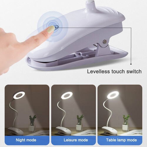 Flexible Clip On LED Reading Light Desk Bed Night Lamp Rechargeable 1