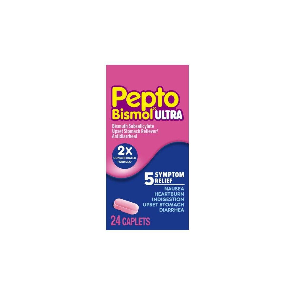Pepto Bismol Ultra Caplets 5 Symptom Upset Stomach Relief, 24 ct