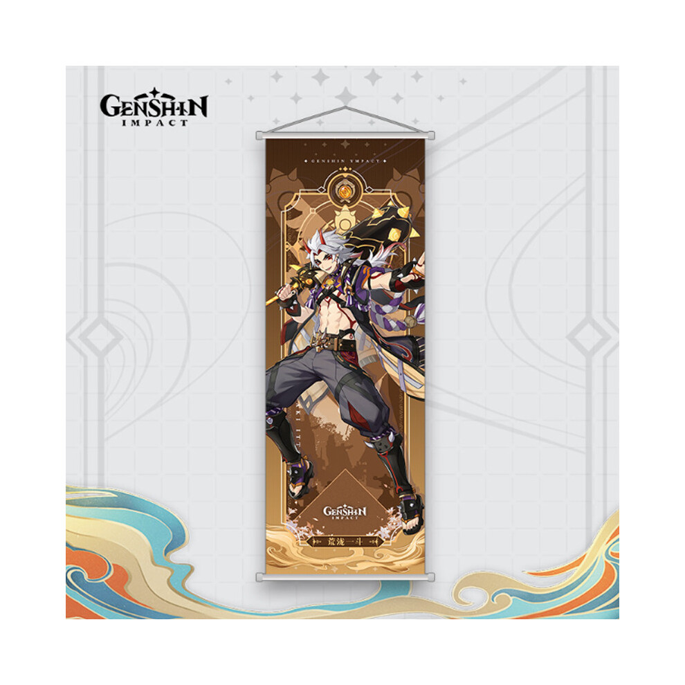 (Arataki Itto) Genshin Impact Wall Scroll Poster Albedo Wall Hanging Canvas Painting Decor