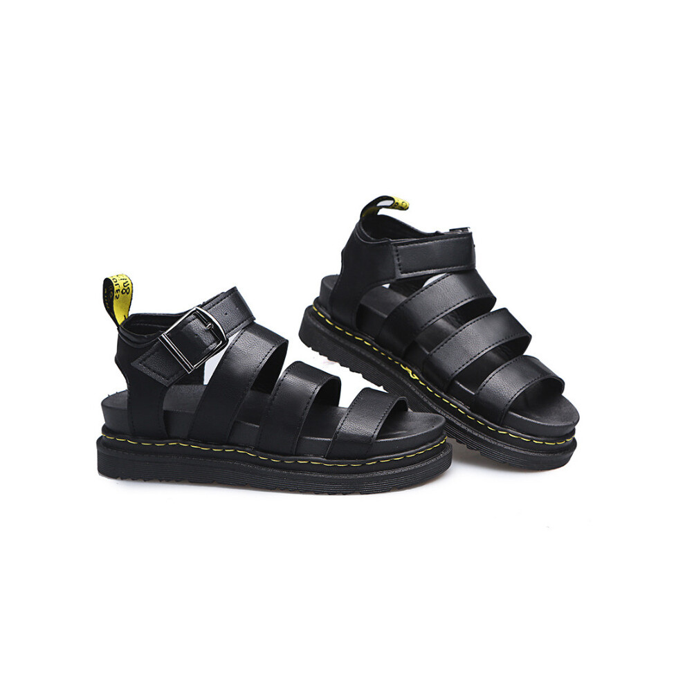 (Black, 41) Womens Flatform Summer Ankle Strap Sandals Chunky Block Platform Leather Shoes