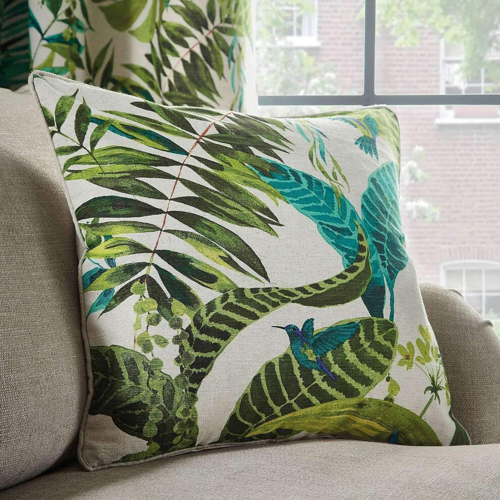 Tropical Leaf Hummingbird Cushion Cover 45 x 45 cm Green & Natural