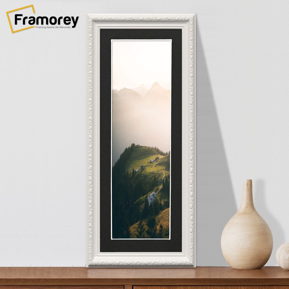 (White With Black Mount, 24x10" Pic (28x14" Frame)) White Picture Frame, Shabby Panoramic Style Photo Frames, Wall Hanging Frames, Home DÃ©cor Frame W-image-OPC-P9575DT-NEW