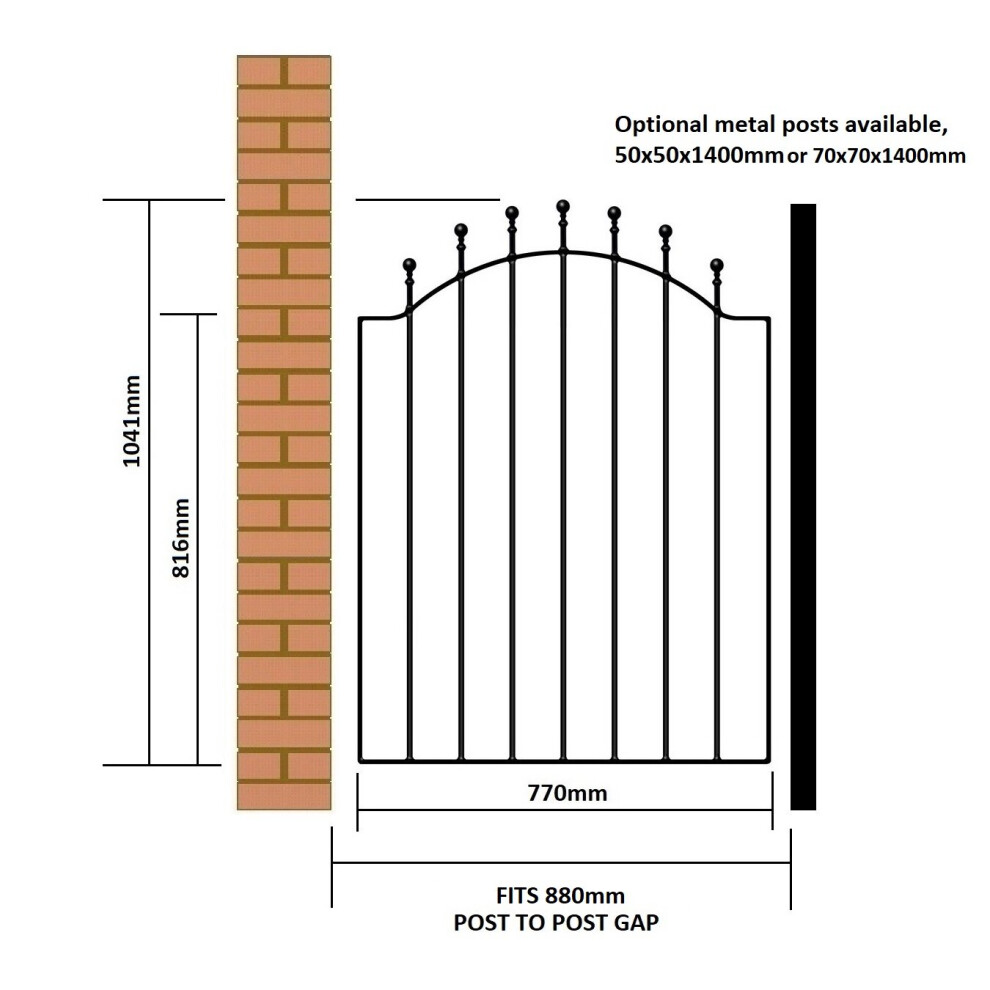 (850-910mm GAP X 1041mm High) Weston Single Metal Ball-Top Garden Gate Galvanised