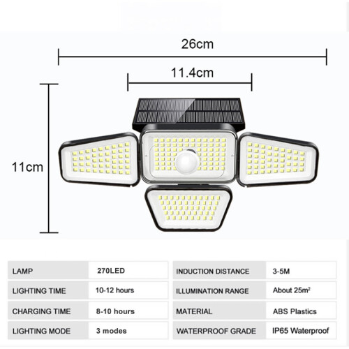4 Head Solar PIR Motion Sensor Light Outdoor Wall Security Flood Lamp 1