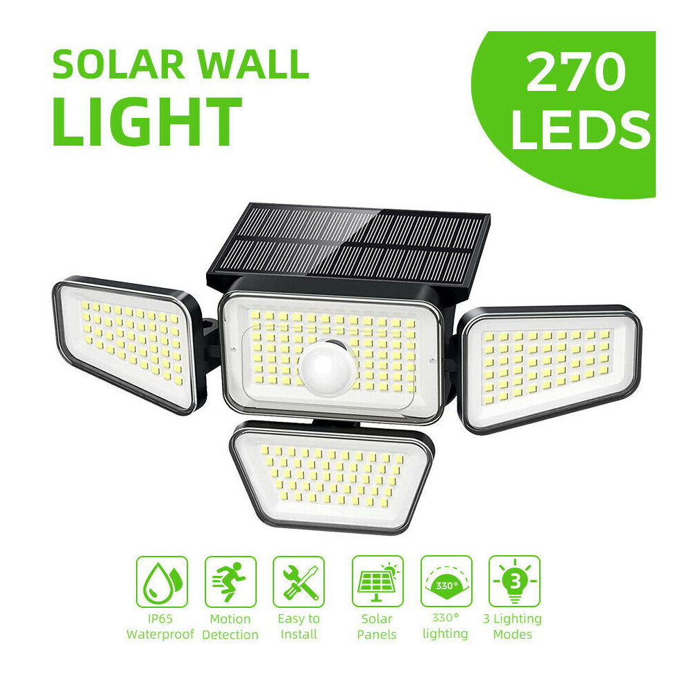 Bedee 4 Head Solar Pir Motion Sensor Light Outdoor Wall Security Flood Lamp