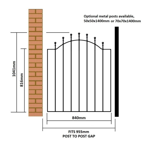 (920-990mm GAP X 1041mm High) Weston Single Metal Ball-Top Garden Gate galvanised