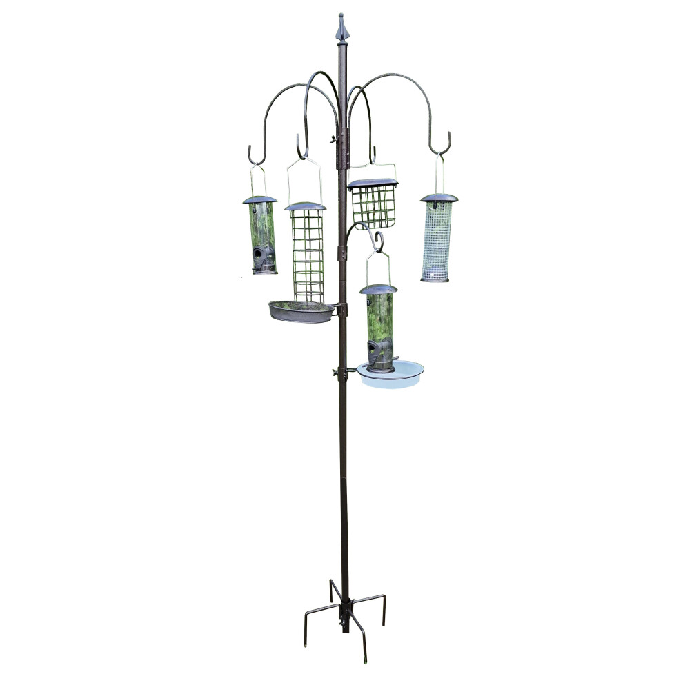 Metal Bird Feeding Station with 5 Feeders & Matching Stabiliser Stand