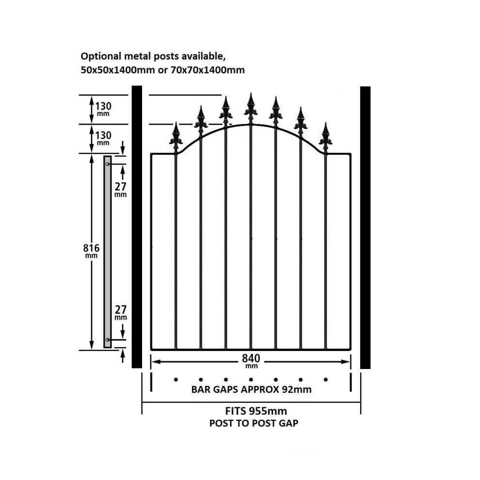 (920-990mm GAP X 1076mm High) Warwick Single Metal Spear-Top Garden Gate